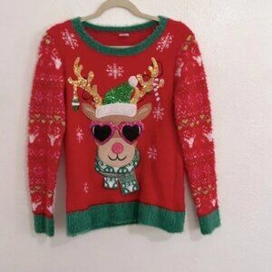 Vintage Holiday Time Barbie Reindeer Snow Flake Christmas Sweater Size XL